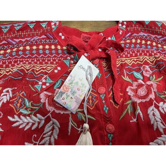 Johnny Was Lissa Embroidered Floral Peasent Tunic Top Rayon Size XS NWT - Picture 4 of 13